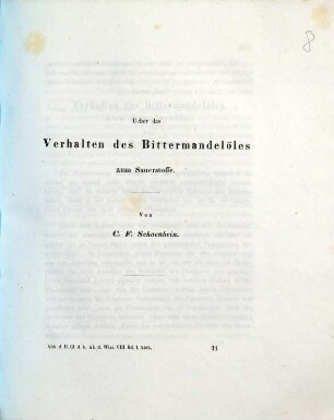 Ueber das Verhalten des Bittermandelöles zum Sauerstoffe