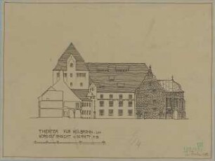Fischer, Theodor; Heilbronn; Stadt-Theater - Nordostseite (Ansicht m. Schnitt)