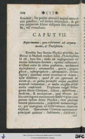 Caput VII. Experimenta, quae referuntur ad corpora lucida, et Phosphora.