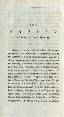 Ueber Egmont, Trauerspiel von Goethe