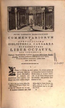Petri Lambecii Hamburgensis Commentariorum de Augustissima Bibliotheca Caesarea Vindobonensi liber .... 8
