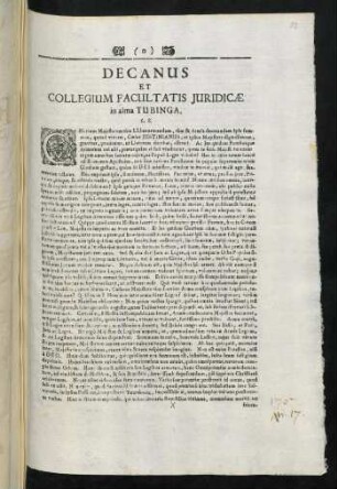 Decanus Et Collegium Facultatis Juridicae in alma Tubinga, L. S.