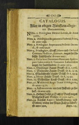 Catalogus. Aller in obigen Wercklein allegirter Documenten.