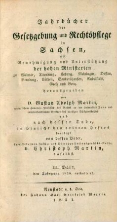 3.1831: Jahrbücher der Gesetzgebung und Rechtspflege in Sachsen