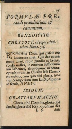 Formulae Precandi prandentium et coenantium.