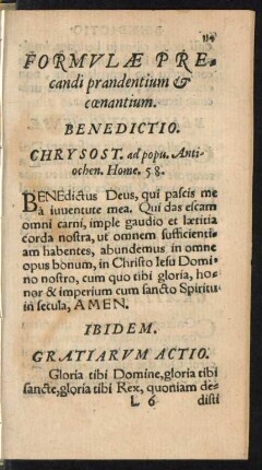 Formulae Precandi prandentium et coenantium.