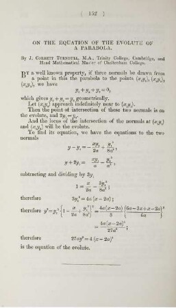 On the equation of the evolute of a parabola.