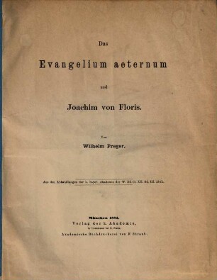 Das Evangelium aeternum und Joachim von Floris