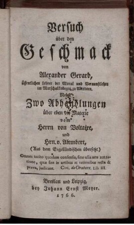 Versuch über den Geschmack