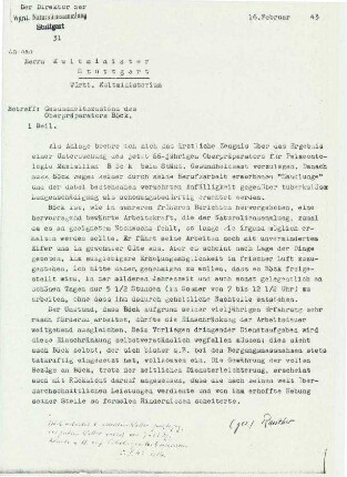 Ärztliches Zeugnis Max Böck inklusive Schreiben an Kultusministerium