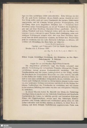 Nr. 7. Erlass wegen freiwilliger Gestellung der Eximirten zu den Jäger-Detachements. 3. Februar