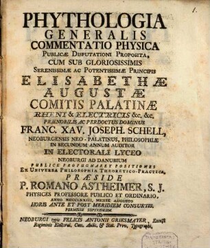 Phythologia Generalis : Commentatio Physica