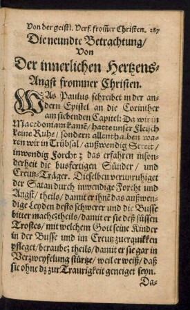 Die neundte Betrachtung/ Von Der innerlichen Hertzens-Angst frommer Christen.