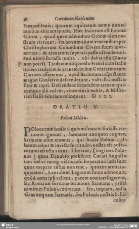 Oratio V. Poloni Militis