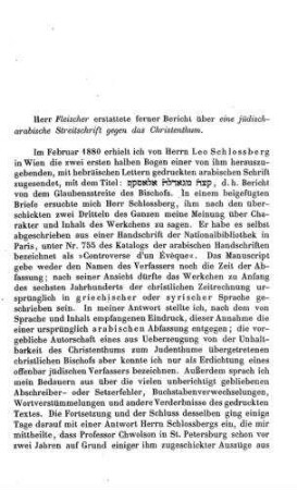 Bericht über eine jüdisch-arabische Streitschrift gegen das Christentum / Heinrich Leberecht Fleischer