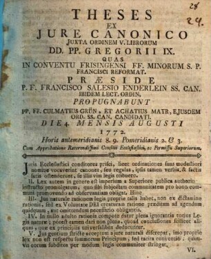 Theses ex iure canonico iuxta ordinem V. librorum DD. PP. Gregorii IX.