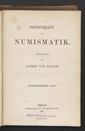 17.1890: Zeitschrift für Numismatik