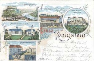 Königstein/Sächs. Schweiz. Stadt und Festung Königstein, kolorierte Ansichtskarte