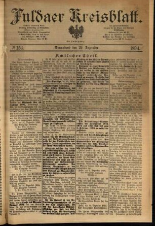 Erste Ausgabe vom Samstag, den 29. Dezember 1894.