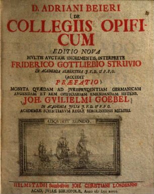 D. Adriani Beieri De Collegiis Opificum