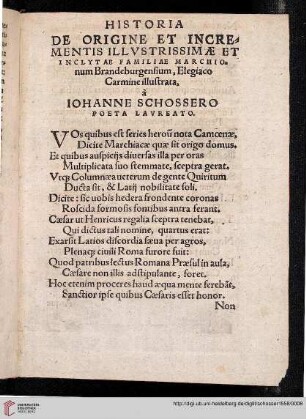 Historia de Origine et Incrementis Illustrissimæ et Inclytæ Familiæ Marchionum Brandeburgensium, Elegiaco Carmine illustrata