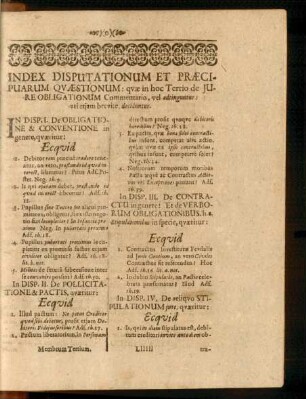 Index Disputationum Et Praecipuarum Quaestionum