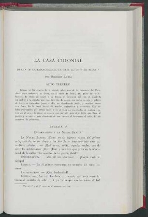 La casa colonial : Drama de la emancipación, en tres actos y en prosa