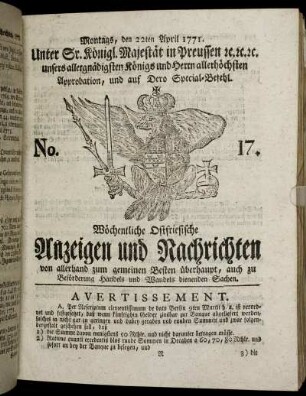 No. 17. Montags, den 22ten April 1771.