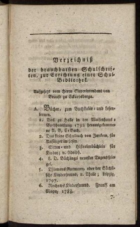 Verzeichniß der brauchbarsten Schulschriften, ...
