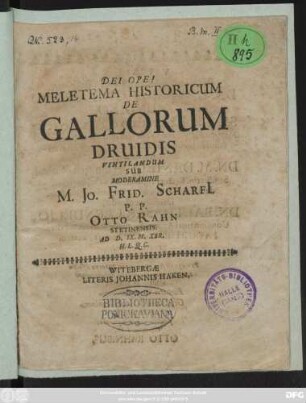 Meletema Historicum De Gallorum Druidis