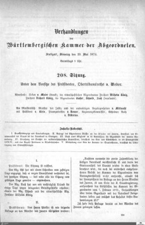 208. Sitzung, Stuttgart, 19.5.1874