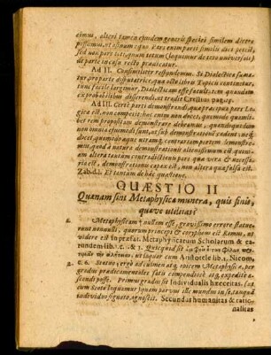 Quaestio II. Quaenam sint Metaphysicae munera, quis finis, quaeve utilitas?