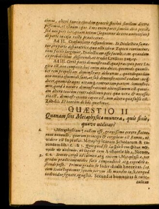 Quaestio II. Quaenam sint Metaphysicae munera, quis finis, quaeve utilitas?