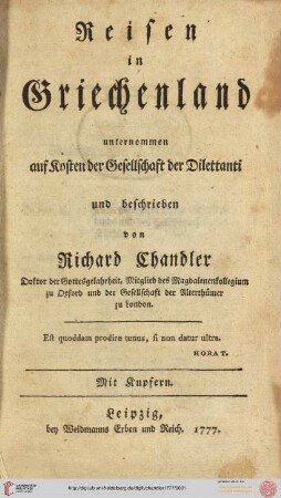 Reisen in Griechenland : unternommen auf Kosten der Gesellschaft der Dilettanti