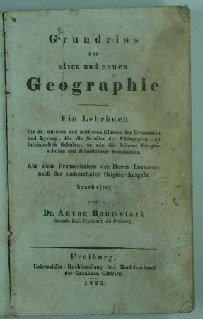 Unterrichtsbuch "Grundriss der alten und neuen Geographie"