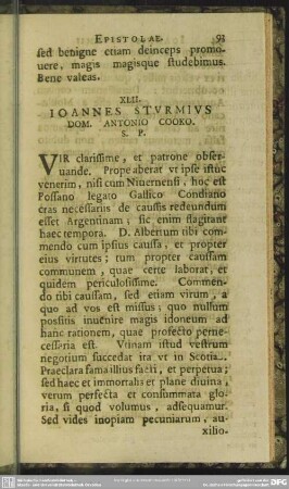 XLII. Ioannes Sturmius Dom. Antonio Cooko