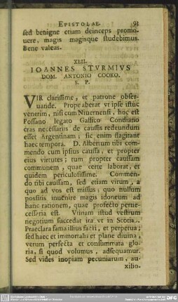 XLII. Ioannes Sturmius Dom. Antonio Cooko