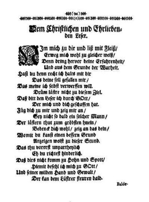 Dem Christlichen und Ehrliebenden Leser