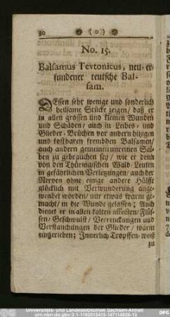 No. 15. Balsamus Teutonicus, neu-erfundener teutsche Balsam.