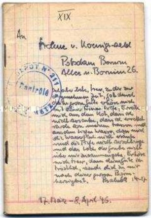Tagebuch (Band 19) von Harald von Koenigswald über den Alltag im Kriegsgefangenenlager in Sarrebourg, u.a. über mangelhafte Ernährung und schwere Arbeit - Familienkonvolut