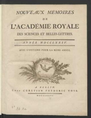 1774: Nouveaux mémoires de l'Académie Royale des Sciences et Belles-Lettres année MDCCLXXIV