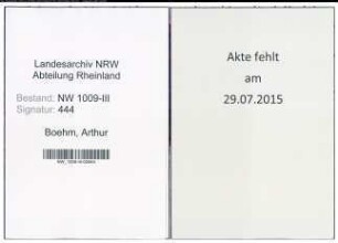 Entnazifizierung Arthur Boehm , geb. 27.10.1889 (Verw.Angestellter)