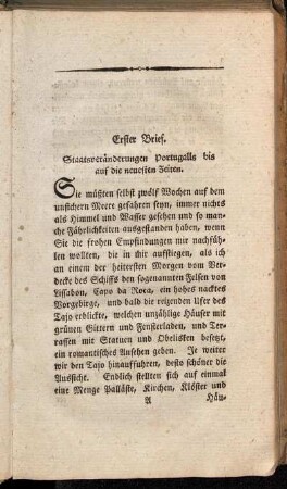 Erster Brief. Staatsveränderungen Portugalls bis auf die neuesten Zeiten.