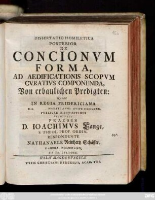2: De Concionvm Forma, Ad Aedificationis Scopvm Cvratius Componenda, Von erbaulichen Predigten