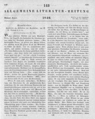 Niebuhr, B. G.: Geschichte des Zeitalters der Revolution. Vorlesungen an der Universität zu Bonn im Sommer 1829. Hamburg; Agentur des Rauhen Hauses 1845 (Fortsetzung von Nr. 142)