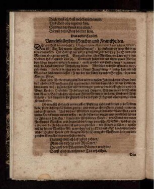 Das ander Capitel. Von einfallenden Seuchen und Kranckheiten