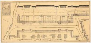 Bau einer Siedlung für die gemeinnützige Kleinhausbaugesellschaft, Berlin-Heiligensee: Lageplan, Grundrisse Reihenhausbebauung, Übersichtsskizze 1:250