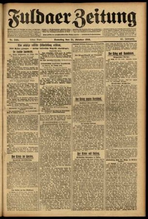 Erste Ausgabe vom Samstag, den 21. Oktober 1916.