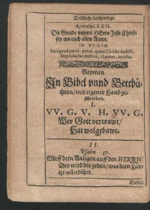 Reymen In Bibel unnd Bettbüchern/ mit eigener Hand geschrieben.