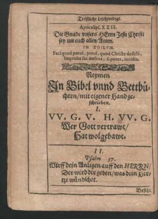 Reymen In Bibel unnd Bettbüchern/ mit eigener Hand geschrieben.